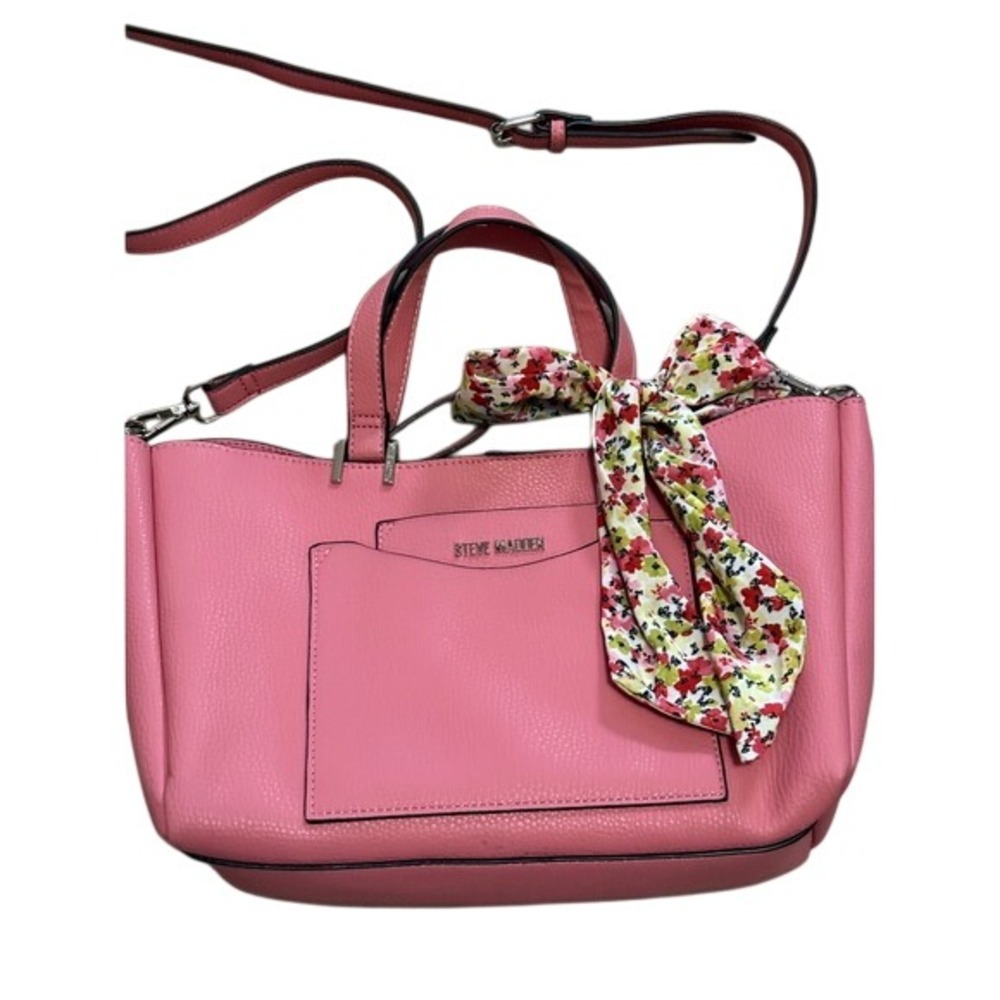 Steve Madden Pink Pebbled Tote Bag Crossbody Floral Scarf with Matching Pouch
